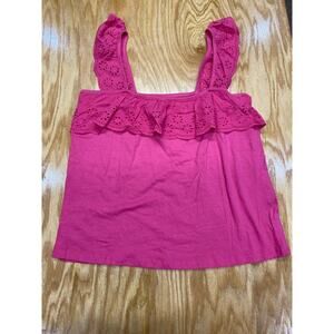 Inner Circle Cropped Blouse Top Women Large Pink Lace Trim Wide-Strap Cotton B67